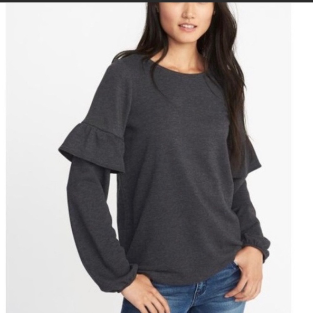 Old Navy Grey Ruffle Sleeve Sweatshirt
